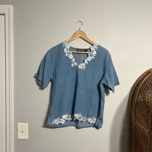 Vintage Asazy Denim Embroidered Top